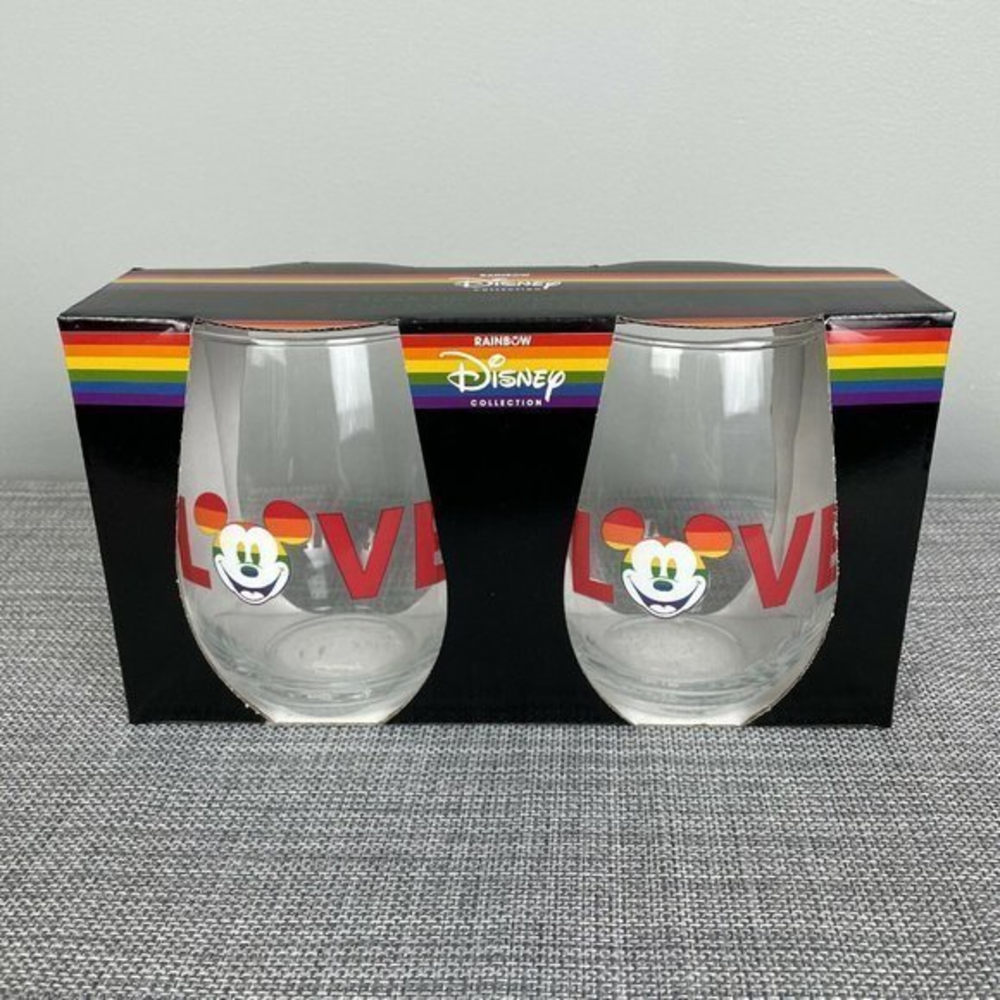 Set of 2 Disney Rainbow Collection Pride Mickey Mouse Stemless Wine Glasses
